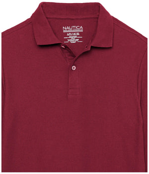 Nautica Boys' School Uniform Long Sleeve Polo Shirt, Button Closure, Comfortable, Breathable Fabric 6 Burgundy