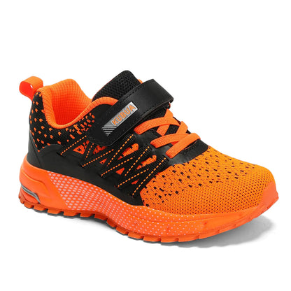 KUBUA Kids Sneakers for Boys Girls Running Tennis Shoes Lightweight Breathable Sport Athletic 4 Big Kid Black Orange