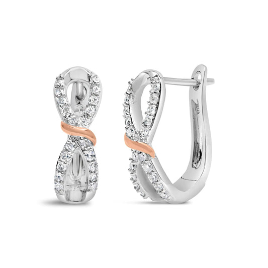 10K White and Rose Gold 1/3 Cttw Diamond Infinite and Ribbon Hoop Earrings (H - I Color, I1 - I2 Clarity) - Rieworkes