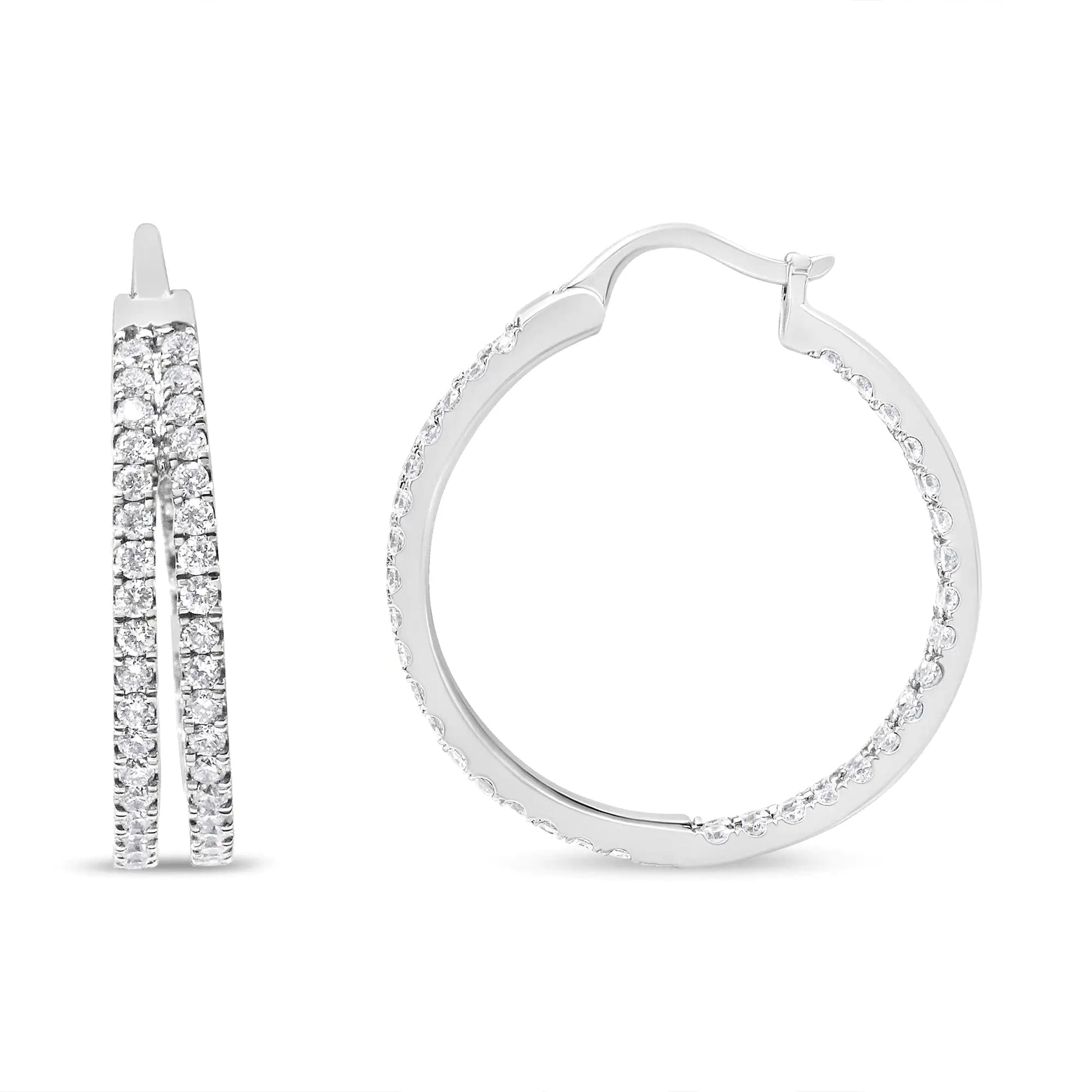 10K White Gold 1 1/2 Cttw Lab Grown Diamond Inside Out Double Row Split Criss Cross 3/4" Inch Hoop Earrings (G - H Color, SI1 - SI2 Clarity) - Rieworkes