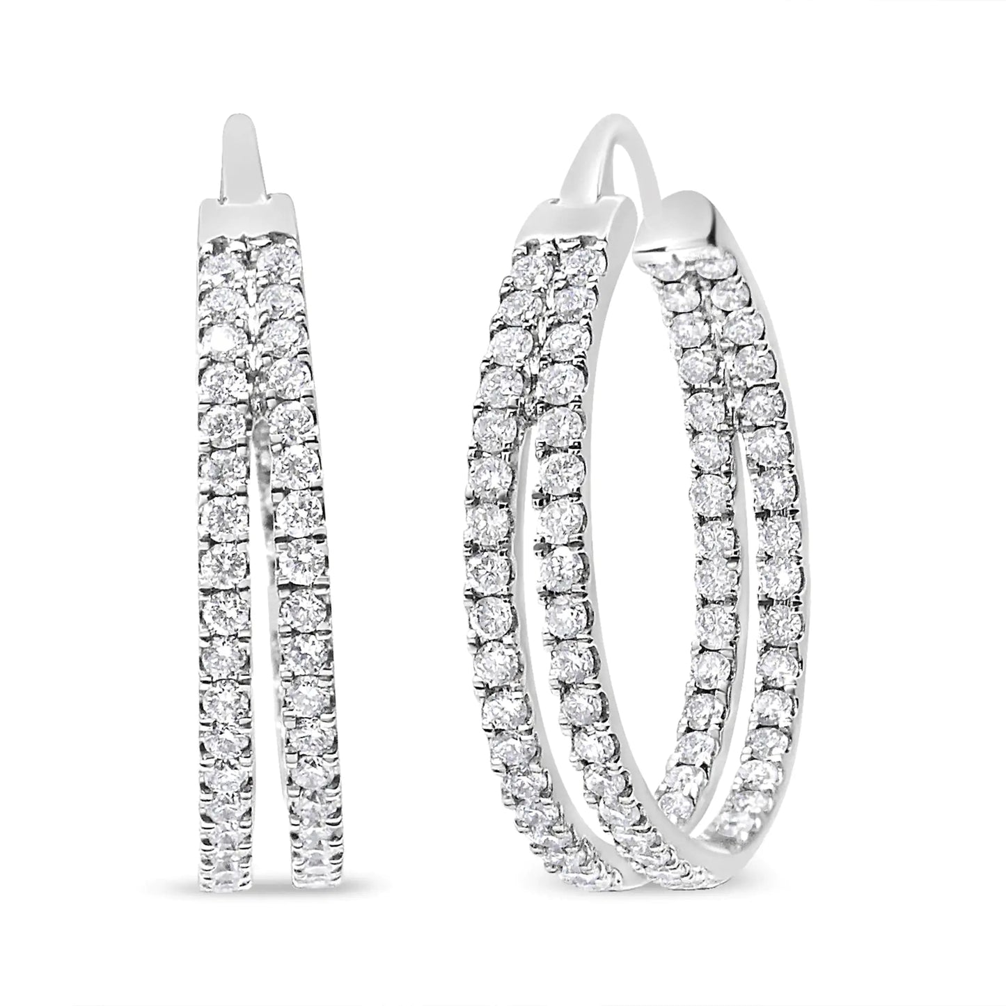 10K White Gold 1 1/2 Cttw Lab Grown Diamond Inside Out Double Row Split Criss Cross 3/4" Inch Hoop Earrings (G - H Color, SI1 - SI2 Clarity) - Rieworkes