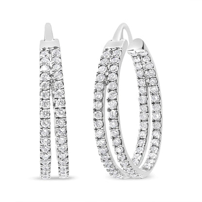 10K White Gold 1 1/2 Cttw Lab Grown Diamond Inside Out Double Row Split Criss Cross 3/4" Inch Hoop Earrings (G - H Color, SI1 - SI2 Clarity) - Rieworkes