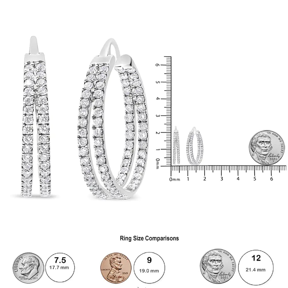 10K White Gold 1 1/2 Cttw Lab Grown Diamond Inside Out Double Row Split Criss Cross 3/4" Inch Hoop Earrings (G - H Color, SI1 - SI2 Clarity) - Rieworkes