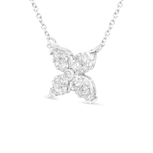 10K White Gold 1/2 Cttw Brilliant Round Diamond Marquise Shaped 4 Leaf Clover Adjustable 16 - 18" Inch Pendant Necklace (I - J Color, I1 - I2 Clarity) - Rieworkes