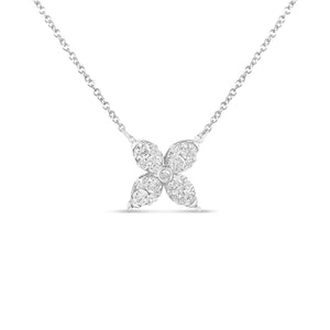 10K White Gold 1/2 Cttw Brilliant Round Diamond Marquise Shaped 4 Leaf Clover Adjustable 16 - 18" Inch Pendant Necklace (I - J Color, I1 - I2 Clarity) - Rieworkes