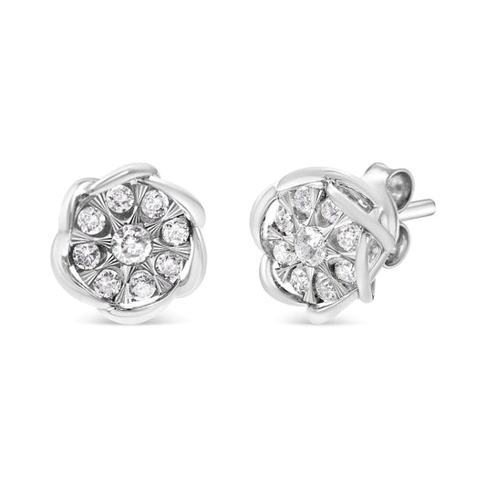 10K White Gold 1/2 Cttw Diamond Floral Cluster Swirl Stud Earrings (H - I Color, I1 - I2 Clarity) - Rieworkes