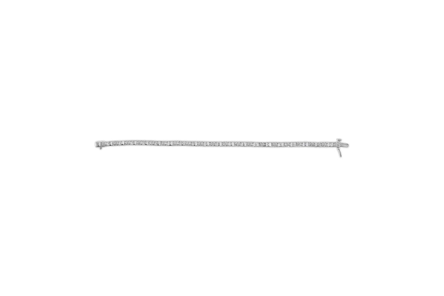 10K White Gold 1/2 Cttw Round and Channel Set Baguette Diamond Alternating Link 7" Bracelet (H - I Color, I2 - I3 Clarity) - Rieworkes