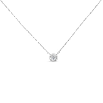 10K White Gold 1/4 Carat Round Diamond Miracle Plate Bezel Set Modern Suspended Round 18” Pendant Necklace (I - J Color, I2 - I3 Clarity) - Rieworkes