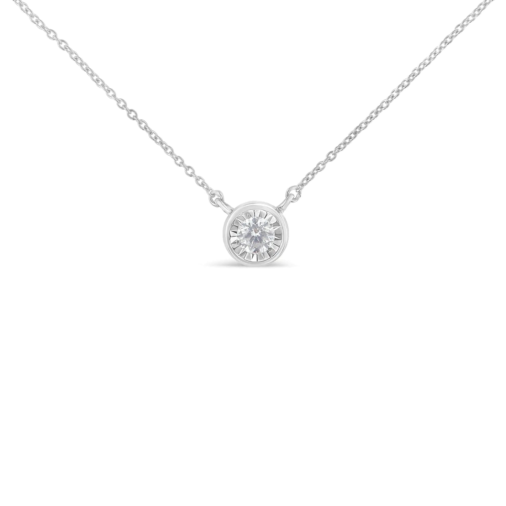 10K White Gold 1/4 Carat Round Diamond Miracle Plate Bezel Set Modern Suspended Round 18” Pendant Necklace (I - J Color, I2 - I3 Clarity) - Rieworkes