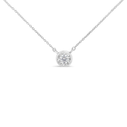 10K White Gold 1/4 Carat Round Diamond Miracle Plate Bezel Set Modern Suspended Round 18” Pendant Necklace (I - J Color, I2 - I3 Clarity) - Rieworkes