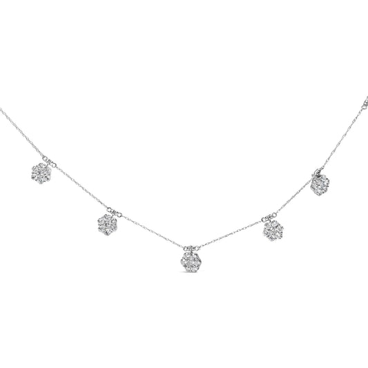 10K White Gold 3.0 Cttw Round - Cut Diamond 7 Stone Cluster Station Necklace (H - I Color, I1 - I2 Clarity) - 18" - Rieworkes