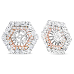 14K Rose and White Gold 1 7/8 Cttw Round Diamond Double Halo Earring Jacket for 6mm Round Studs (G - H Color, VS2 - SI1 Clarity) - Rieworkes