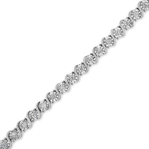 14K White Gold 1.00 Cttw Lab Grown Diamond Round Miracle Plate and "S" Link Tennis Bracelet (F - G Color, VS2 - SI1 Clarity) Size 7" - Rieworkes