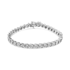 14K White Gold 1.00 Cttw Lab Grown Diamond Round Miracle Plate and "S" Link Tennis Bracelet (F - G Color, VS2 - SI1 Clarity) Size 7" - Rieworkes