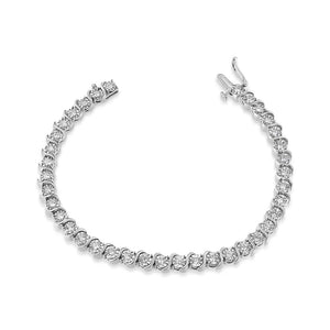 14K White Gold 1.00 Cttw Lab Grown Diamond Round Miracle Plate and "S" Link Tennis Bracelet (F - G Color, VS2 - SI1 Clarity) Size 7" - Rieworkes