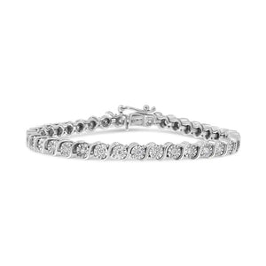 14K White Gold 1.00 Cttw Lab Grown Diamond Round Miracle Plate and "S" Link Tennis Bracelet (F - G Color, VS2 - SI1 Clarity) Size 7" - Rieworkes