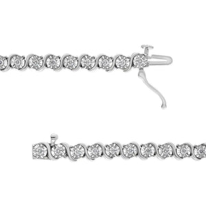 14K White Gold 1.00 Cttw Lab Grown Diamond Round Miracle Plate and "S" Link Tennis Bracelet (F - G Color, VS2 - SI1 Clarity) Size 7" - Rieworkes