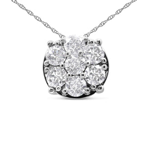 14K White Gold 2 1/3 Cttw Diamond 7 Stone Floral Cluster 18" Pendant Necklace (H - I Color, I1 - I2 Clarity) - Rieworkes