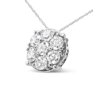 14K White Gold 2 1/3 Cttw Diamond 7 Stone Floral Cluster 18" Pendant Necklace (H - I Color, I1 - I2 Clarity) - Rieworkes