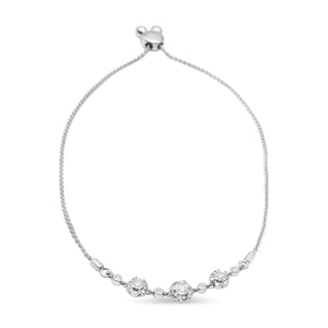 14K White Gold 3/4 Cttw Round Diamond Adjustable 7" to 9.5" Inch Bolo Link Bracelet (I - J Color, I1 - I2 Clarity) - Rieworkes