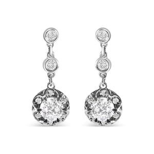 14k White Gold 5/8 Cttw Diamond Halo Drop and Dangle Earrings Stud with Bale (I - J Color, I1 - I2 Clarity) - Rieworkes