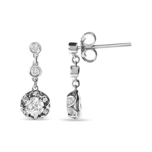 14k White Gold 5/8 Cttw Diamond Halo Drop and Dangle Earrings Stud with Bale (I - J Color, I1 - I2 Clarity) - Rieworkes