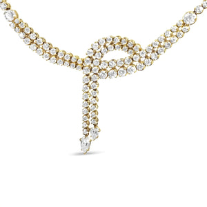 14k Yellow Gold 17.0 Cttw Diamond Double Row Lariat 18" Inch Tennis Necklace with Pear Shape Diamond Drop Tips (I - J Color, VS2 - SI1 Clarity) - Rieworkes