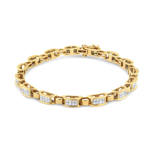 14K Yellow Gold 2 1/2 Cttw Princess - Cut Diamond Link Tennis Bracelet (H - I Color, SI2 - I1 Clarity) - 7.25" - Rieworkes