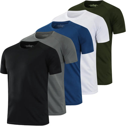 1/5 Pack Running Shirts Men Sport Tops Dry Fit Gym Wicking Athletic T Shirts Breathable Cool Workout Shirts Small 5 Pack(black/Gray/Blue/White/Green) - Rieworkes