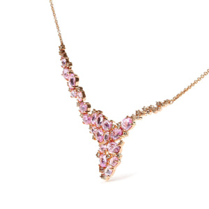 18K Rose Gold 1/2 Cttw Brown Diamond and Multi - Size Oval Pink Sapphire Cluster Cascade Statement Station Necklace (Brown Color, SI1 - SI2 Clarity) - Adjustable up to 14" to 16" - Rieworkes