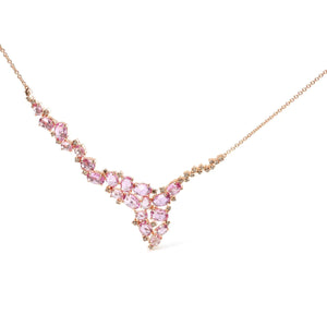 18K Rose Gold 1/2 Cttw Brown Diamond and Multi - Size Oval Pink Sapphire Cluster Cascade Statement Station Necklace (Brown Color, SI1 - SI2 Clarity) - Adjustable up to 14" to 16" - Rieworkes
