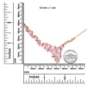 18K Rose Gold 1/2 Cttw Brown Diamond and Multi - Size Oval Pink Sapphire Cluster Cascade Statement Station Necklace (Brown Color, SI1 - SI2 Clarity) - Adjustable up to 14" to 16" - Rieworkes
