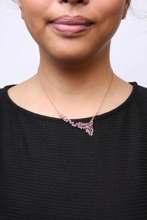 18K Rose Gold 1/2 Cttw Brown Diamond and Multi - Size Oval Pink Sapphire Cluster Cascade Statement Station Necklace (Brown Color, SI1 - SI2 Clarity) - Adjustable up to 14" to 16" - Rieworkes