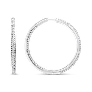 18K White Gold 2.00 Cttw Round - Cut Diamond Inner - Outer Hoop Earrings (F - G Color, VS1 - VS2 Clarity) - Rieworkes