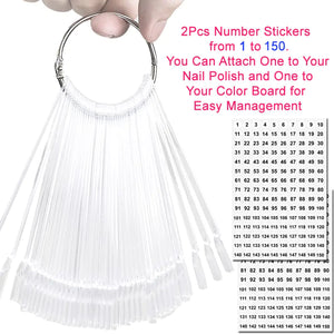 JASSINS 150 Pcs Nail Swatch Sticks with Ring and Number posted, Clear Fan-shaped Nail Art Polish Practice Display Tips Nail Sample Sticks, Nail Practice Color Display Polish Board C. Transparent (150 PCS)