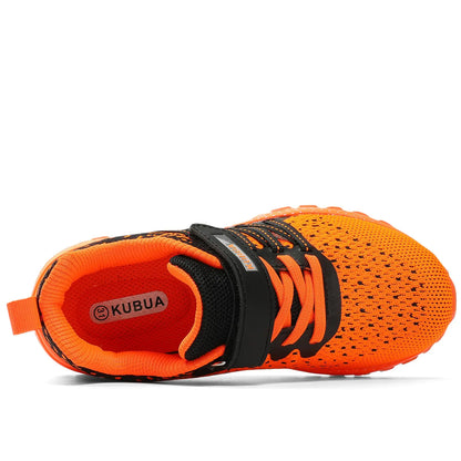 KUBUA Kids Sneakers for Boys Girls Running Tennis Shoes Lightweight Breathable Sport Athletic 4 Big Kid Black Orange