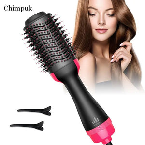 2 - in - 1 Hair Dryer Hot Air Brush: Combines hair straightener and curler. Electric ion blow dryer brush - Rieworkes