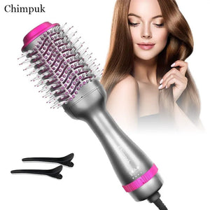 2 - in - 1 Hair Dryer Hot Air Brush: Combines hair straightener and curler. Electric ion blow dryer brush - Rieworkes