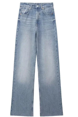 Fashion Casual High Waist Straight Wide Leg Denim Trousers For Women