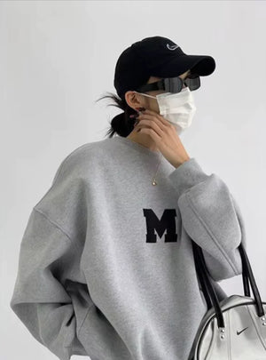 MEXZT Streetwear Y2K Oversized Fleece Sweatshirt with Letter Print – Harajuku & Korean Inspired Casual Hoodie for Women