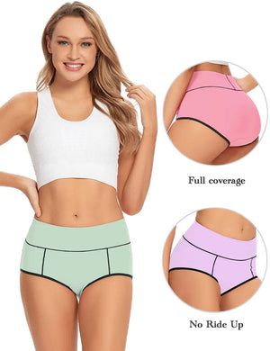 POKARLA Womens Cotton Underwear High Waist Full Coverage Briefs Soft Breathable Postpartum Panties Stretch Underpants X-Large Multicolored-03-5pack