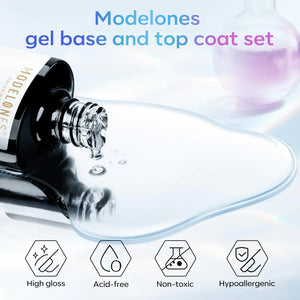 modelones Gel Top Coat, 15 ml 2024 Upgrade Super Shiny Gel Base and Top Coat Set, Soak Off Nail Lamp Acid Free No Wipe Clear Base Top Gel Nail Polish C-15ml Base and Top Coat