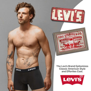 Levi's Mens Underwear Microfiber Boxer Brief for Men Ultra Soft 4 Pack Small Black, Orange, Charcoal. Orange Print