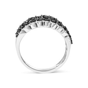 .925 Sterling Silver 1 3/4 Cttw Treated Black and White Alternating Diamond Multi Row Band Ring (Black / I - J Color, I2 - I3 Clarity) - Rieworkes