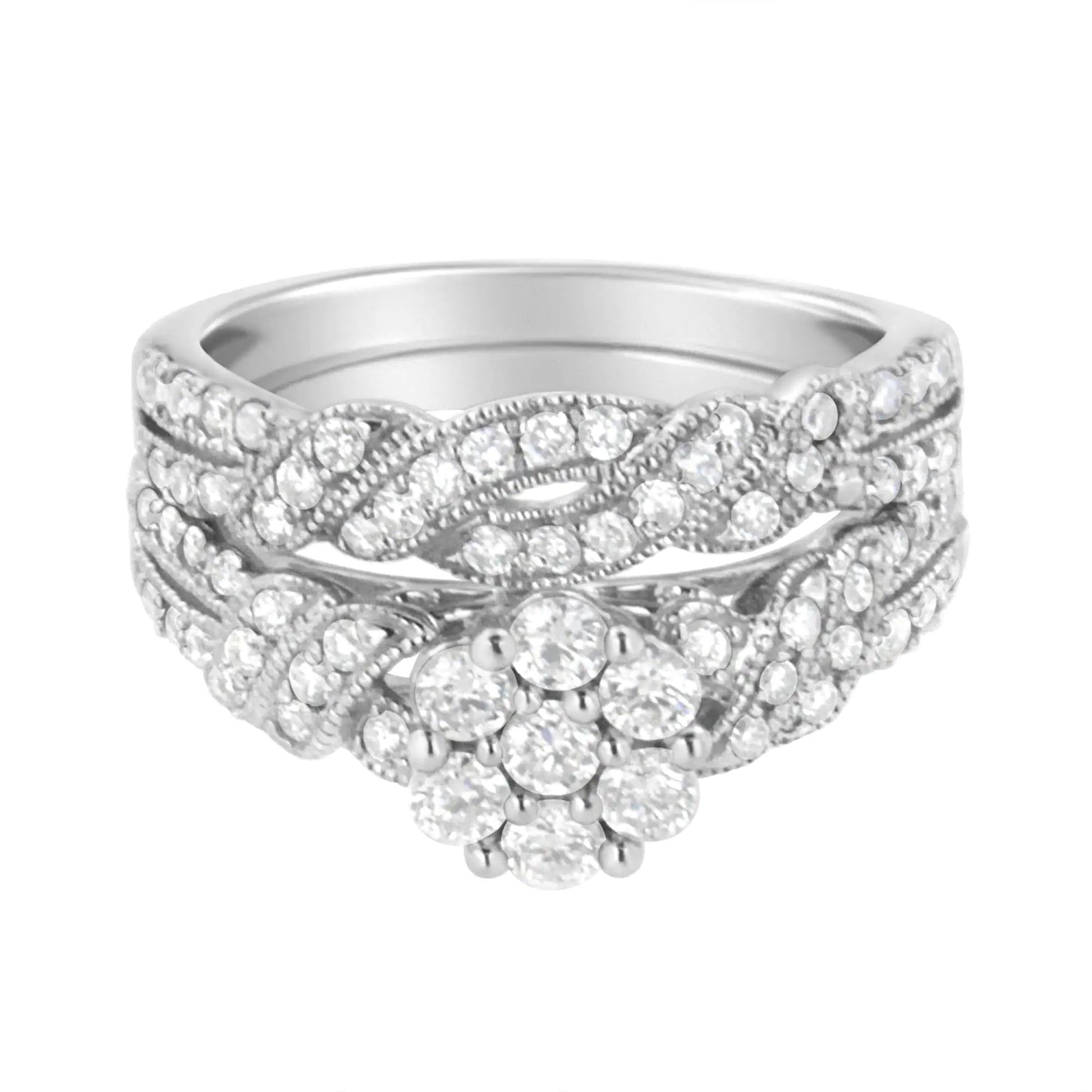 .925 Sterling Silver 1 cttw Lab Grown Diamond Engagement Ring and Band Set (F - G Color, VS2 - SI1 Clarity) - Rieworkes