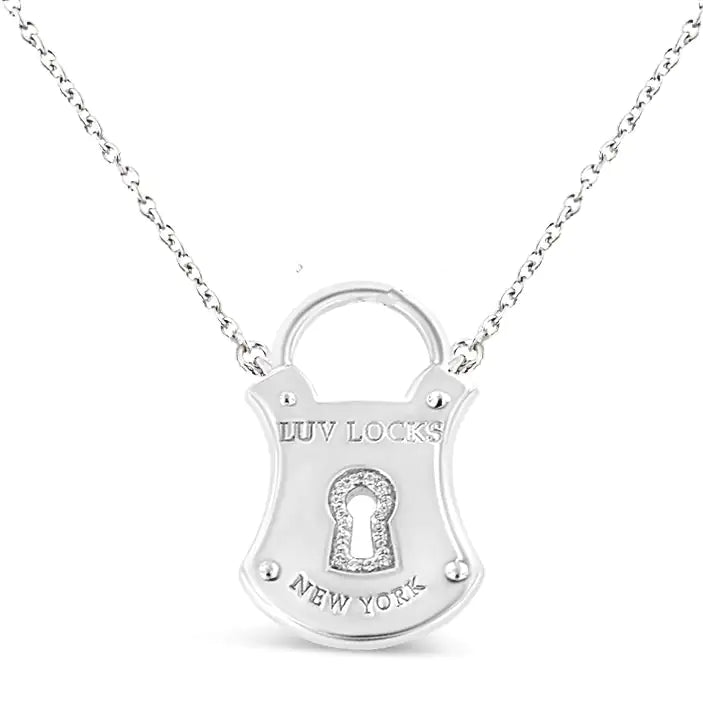 .925 Sterling Silver 1/10 Cttw Diamond Lock Pendant 18" Necklace (H - I Color, I1 - I2 Clarity) - Rieworkes