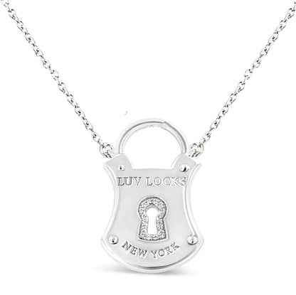 .925 Sterling Silver 1/10 Cttw Diamond Lock Pendant 18" Necklace (H - I Color, I1 - I2 Clarity) - Rieworkes