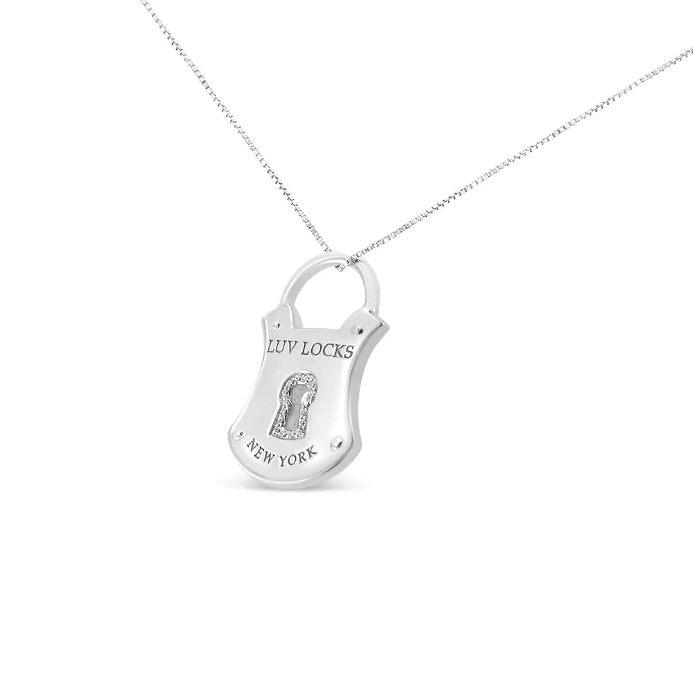 .925 Sterling Silver 1/10 Cttw Diamond Lock Pendant 18" Necklace (H - I Color, I1 - I2 Clarity) - Rieworkes