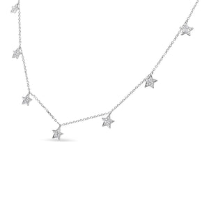 .925 Sterling Silver 1/3 Cttw Diamond Multi - Star Dangle Droplet Charm Pendant 18" Necklace (I1 - I2 Clarity, H - I Color) - Rieworkes