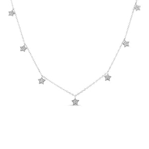 .925 Sterling Silver 1/3 Cttw Diamond Multi - Star Dangle Droplet Charm Pendant 18" Necklace (I1 - I2 Clarity, H - I Color) - Rieworkes